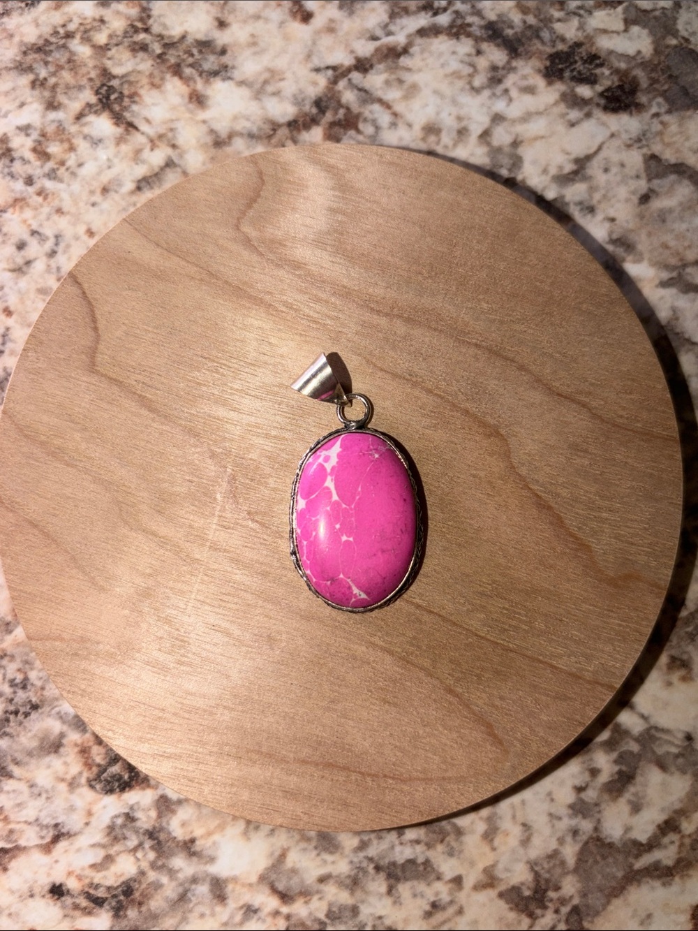 Pink Larmier Oval Pendant Necklace Charm sterling silver 925